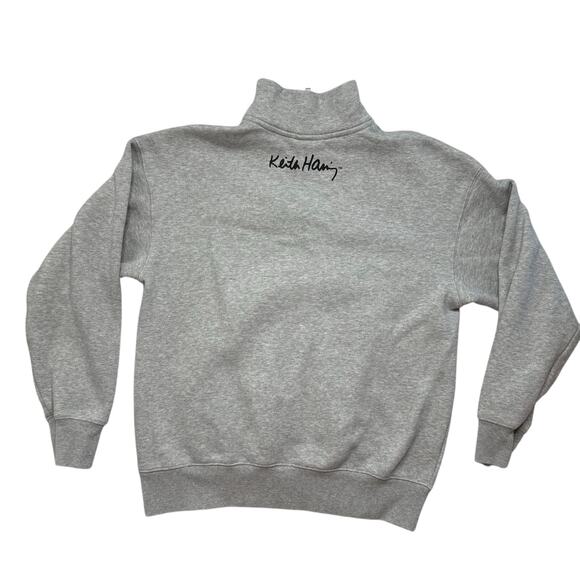 KEITH HARING x H&M Skateboard Figure 1/4 Zip Fleece Sweatshirt Size Medium Mens - Picture 2 of 8
